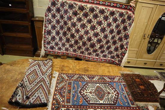 Two Moroccan/Turkish Kelim rugs, Caucasian-style rug and a mat